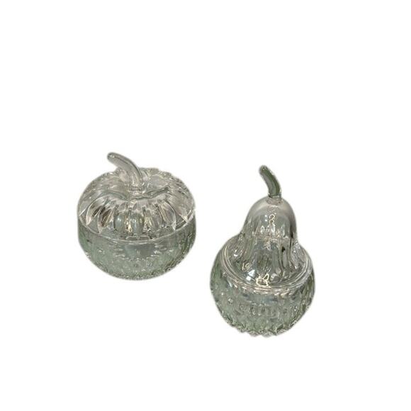 Pear & Apple Cut Glass Crystal Bowls Lidded Candy Jar Set Vintage - Picture 1 of 5